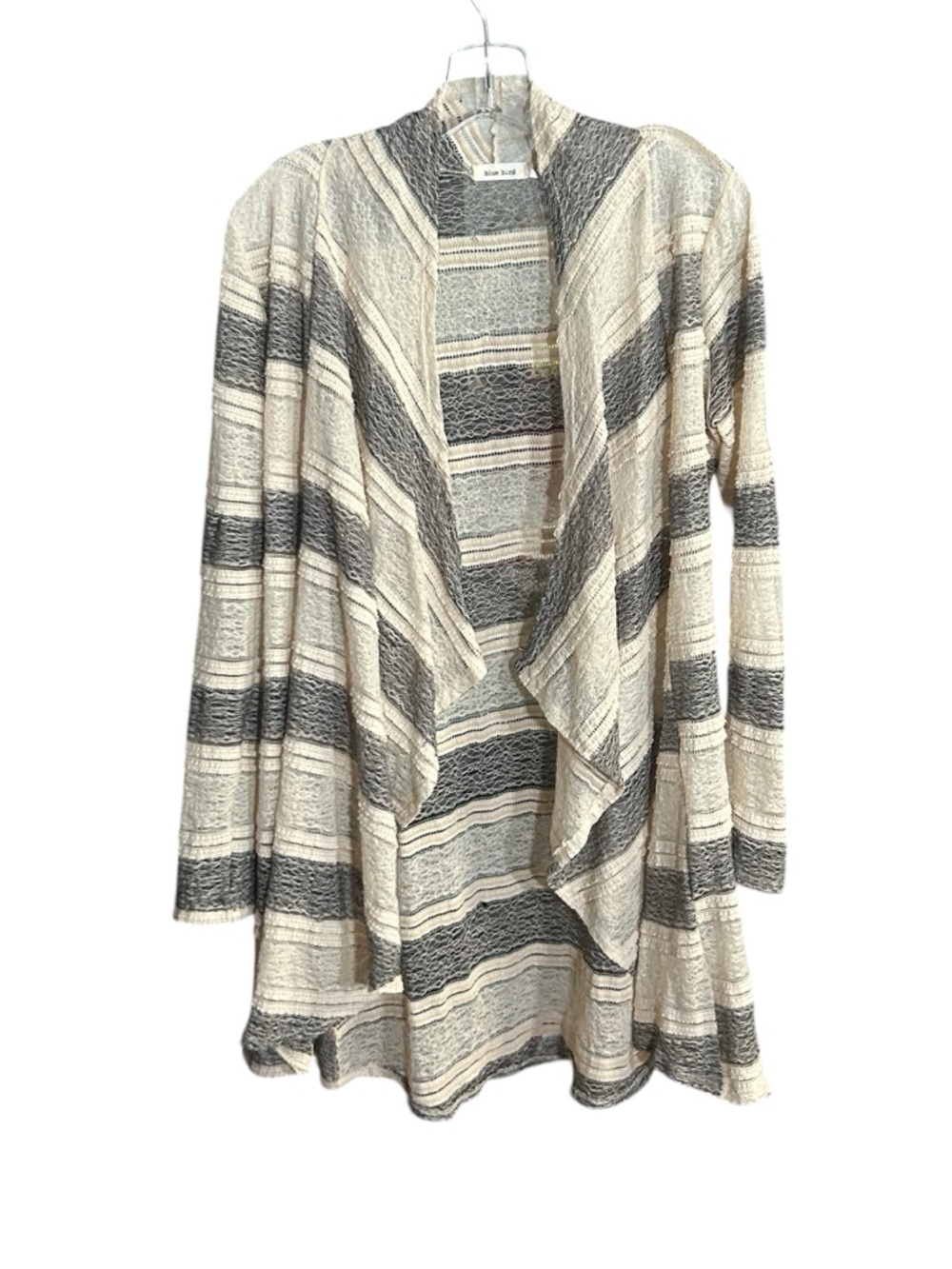 Blue bird Striped Open-Front Cardigan Sweater - Neutral Gray & Cream